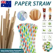 Brown/Colourful Paper Drinking Straws Metallic Striped Party Wedding 100-1000pcs