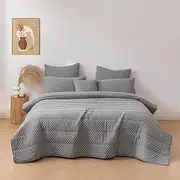 Dreamaker Finley Dot 6 Piece Comforter Set, Complete Bedding Set, Includes Cushion Standard and European Pillowcases, Modern Ultra-Soft Filling Quilted Blanket - Charcoal (Super King Bed)