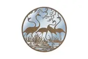 Willow & Silk Laser Cut 60cm Rustic Metal Flamingos w/Mirror Round Wall Art