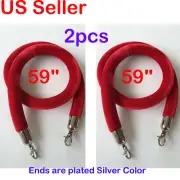 2PC 59Inch Red Velvet Rope Crowd Control Stanchion Post Queue Line Silver Ends