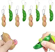 Pack of 8 Squeeze Bean Key Chains, Squeeze Beans Key Ring, Squishy Pea Capsule Stress Toy, Squishy Pea Capsule, Squeeze Toy for Anti-Anxiety, Pendant for Children