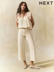 Ecru Cropped Patch Pocket Jeans (AF6105) | $71