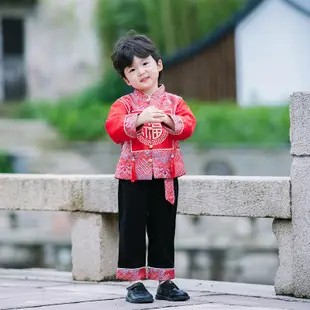 週歲禮服男寶寶套裝新款兒童春秋款中國風漢服男童中式唐裝表演服中國新年