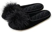 [GRITHEIM] Women's Fuzzy Pom Pom Feather Velvet House Slippers Sexy Cozy Bedroom Slippers for Ladies Non-slip Sole Indoor Outdoor