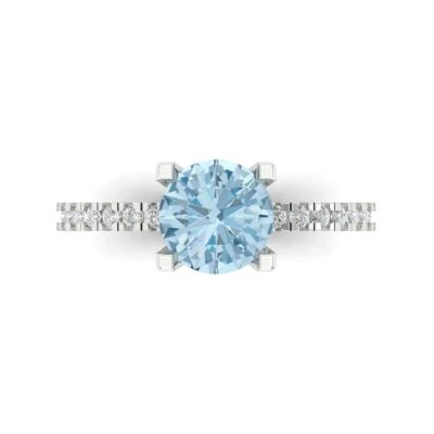1.71Ct Round Cut - Gemstone Solitaire with Accents Promise Ring White Gold