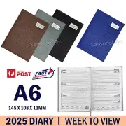 2025 Diary Week To View A6 Woven Hard Cover Office Journal Black Planner AU