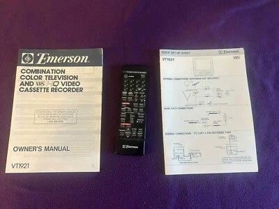 Emerson 076r006020 TV VCR Remote for VT1321 VT1921 NO BATTERIES With Tv Manuals