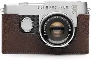 Olympus Pen-F(Film Camera) Case, BolinUS Handmade Genuine Real Leather Half Camera Case Bag Cover for Olympus Pen-F Film Camera with Hand Strap (Coffee)