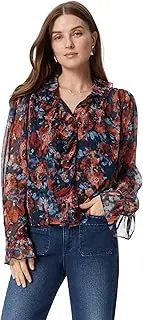 [Sam Edelman] Women's Jasleen Ruffled Long Sleeve Button Front Top Standard