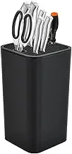 Dewocke Knife Holder Without Knives, Universal Kitchen Knife Block with Scissors Slot, Space-Saving Square Knife Stand, Knife Storage Block, Easy to Clean - Black