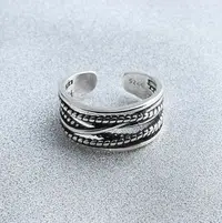 在飛比找Yahoo!奇摩拍賣優惠-女戒指戒指環女手飾品批發鍊條復古泰銀麻花韓國飾品層疊纏繞設計