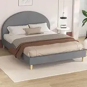 ALFORDSON Bed Frame Base Queen Size Calla Series with Bed Head, Mattress Topper Platform Foundation with Linen Fabric Upholstery for Bedroom, Fabric Grey