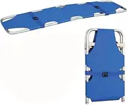Medical Flat Foldaway Portable Stretcher with 2 Steel Bars for Emergency Rescue - Blue
