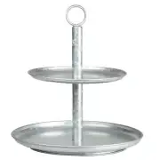 Galvanized Two Tier Tray - 2 Tiered Tray Stand Metal Serving Stand Platter fo...