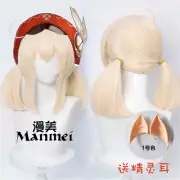 Anime Genshin Impact Klee Cosplay Wig Womens Double Ponytail Wigs Hairpieces