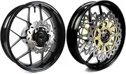 Gloss Black Front Rear Wheel Rims and Brake Discs Rotors Compatible with Honda CBR1000RR 2006-2016, Motorcycle Replacement Accessories Parts