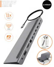MBEAT Elite Triple Display USB-C Docking Station with 100W Power Delivery 1xHDMI, 1x DisplayPort, 1x VGA, 2x USB 3.0, 1x USB 2.0, MicroSD, 1x RJ45