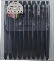 Signo Uni-ball RT1, Retractable Gel Ink Pen,0.28mm, Black Ink,10 Pcs with MIYABI Stationery Store Original Pen Case Set(UMN-155-28x10)