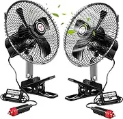 Tujoe 2 Pcs Portable Car Fan with Car Cigarette Lighter Electric Cooling 12 Volt Oscillating Fan 12 Volt Fan Automobile Vehicle 360 Degree Swivel Fan with Clip for Car Truck Supplies, Black (10 Inch)