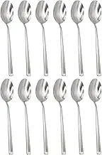 Argon Tableware Tondo Stainless Steel Dessert Spoons - 21cm - Pack of 12 - Silver Dining Table Spoon High Polished Dishwasher Safe 12-Piece Dinner Cutlery Set