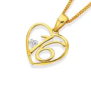 9ct Gold Diamond Initial 16 Heart Pendant