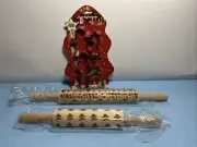 Engraved Embossing Rolling Pin Embossed Cookie Cutter Festive Christmas Wooden