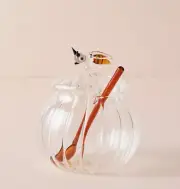 NIB Anthropologie Avian Honey Bee Sugar Pot Bowl Spoon Lid Blown Glass Set