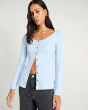 [Jag] Jag Women's Hallie Rib Long Sleeve Top In Light Blue Size 12 12 Blue