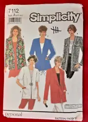 Vintage Simplicity Pattern 7112 Misses' Unlined Jacket Sewing Craft Project (H)