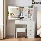 Dressing Table Lighted Vanity Mirror Dresser Bedroom Furniture Makeup Desk Stool