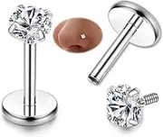 [FIBO STEEL] 316L 2-6pcs Stainless Steel 16G 3mm CZ Inlaid Lip Rings Labret Monroe Nose Studs Helix Earring Piercing, 6mm 8mm 10mm Bar Length Available