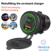USB QC 3.0 &Type-C Fast Car Charger Socket Power Outlet For Boat Marine 12V-24V