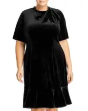 Adrianna Papell Plus Velvet Tie Neck Dress Women's 20W Black Back Zip Closure