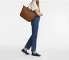 New Longchamp Le Pliage cognac Top Handle Large L Tote Bag Brown Leather Trim