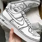 Air Force 1 Custom Shoes Retro Cartoon Outline Gray White Black Womens Size 6.5