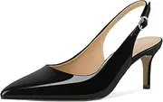 [Esvowido] Women's Slingback Kitten Heels 2.5" Low Heel Pumps Closed Pointed Toe Pumps with Buckle Strap Comfortable Formal Shoes