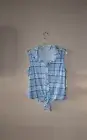 No Comment Women's Blue Plaid Sleeveless Button-Up Knot Front Top Size XL