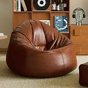 Bean Bag Chairs PU Faux Leather Bean Bag Cover Without Filler Luxury Single Lazy Sofa Cover BeanBag Pouf Chair Lazy Armchair Couch Floor Seating Living Room Furniture(Doudou Middle-Aged Brown)