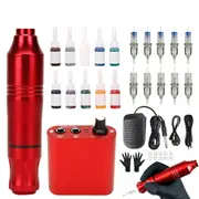 Professioal Tattoo Machine Kit Motor Pen Gun Color Inks Power Supply Needle Set