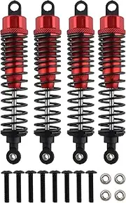 4PCS Front Rear Shock Absorber,98mm Adjustable Assembled RC Damper Suspension Aluminum for RC Cars 1/10 HSP 94166 94106 94107 94155 94170 Buggy Truck Crawler Upgraded Hop-up Parts(Red)