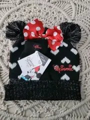 Disney Minnie Mouse Kids Knit Hat & Gloves/OSFM/Black NWT
