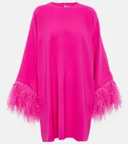 [Valentino] Valentino Feather-trimmed silk cady minidress AU 6 pink