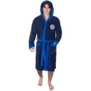 Chelsea FC Mens Dressing Gown Robe Hooded Fleece OFFICIAL Football Gift Navy Blue Large