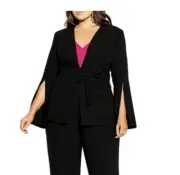 City Chic Jacket Black Crepe Magnetic Split Sleeve Belted Plus Size XXL / 24 New