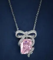 Emerald Cut Simulated Pink Sapphire Women's Fancy Pendant 18" Chain 925 Silver