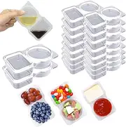 20 PCS Reusable Snack Container, Condiment Containers with Lid, 2 Compartments Dipping Container for Refrige, Portion Control Containers, Takeaway Sauce Dip Case for Outdoor
