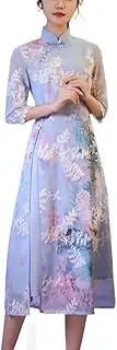 [Generic] Vietnamese Ao Dai Dress Chiffon Yarn Cheongsam Elegant Daily Chinese Style Traditional Party Dress Embroidered Floral Chinese Qipao