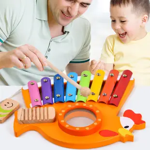 木質三合一八音琴敲琴玩具幼兒童啟蒙早教木琴打擊樂器【KAKA】
