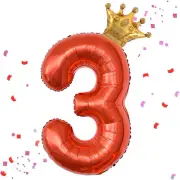 40 Inch Red Number 3 & Mini Crown Balloon for Birthday Party Decorations, 3rd Bi