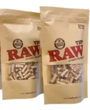 2X RAW Natural Classic Pre-Rolled Wide Filter Bags. 200 Tips Per Bag